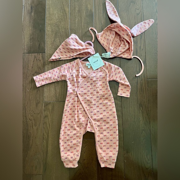 Oeuf Pink Love Print Kids Footie Set - Picture 1 of 3